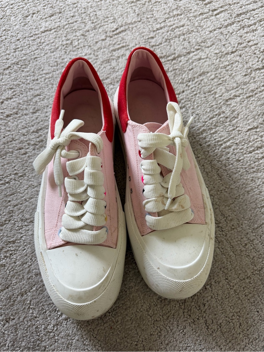 Alexander McQueen Pink Canvas Low-Top Sneakers with Red Collar